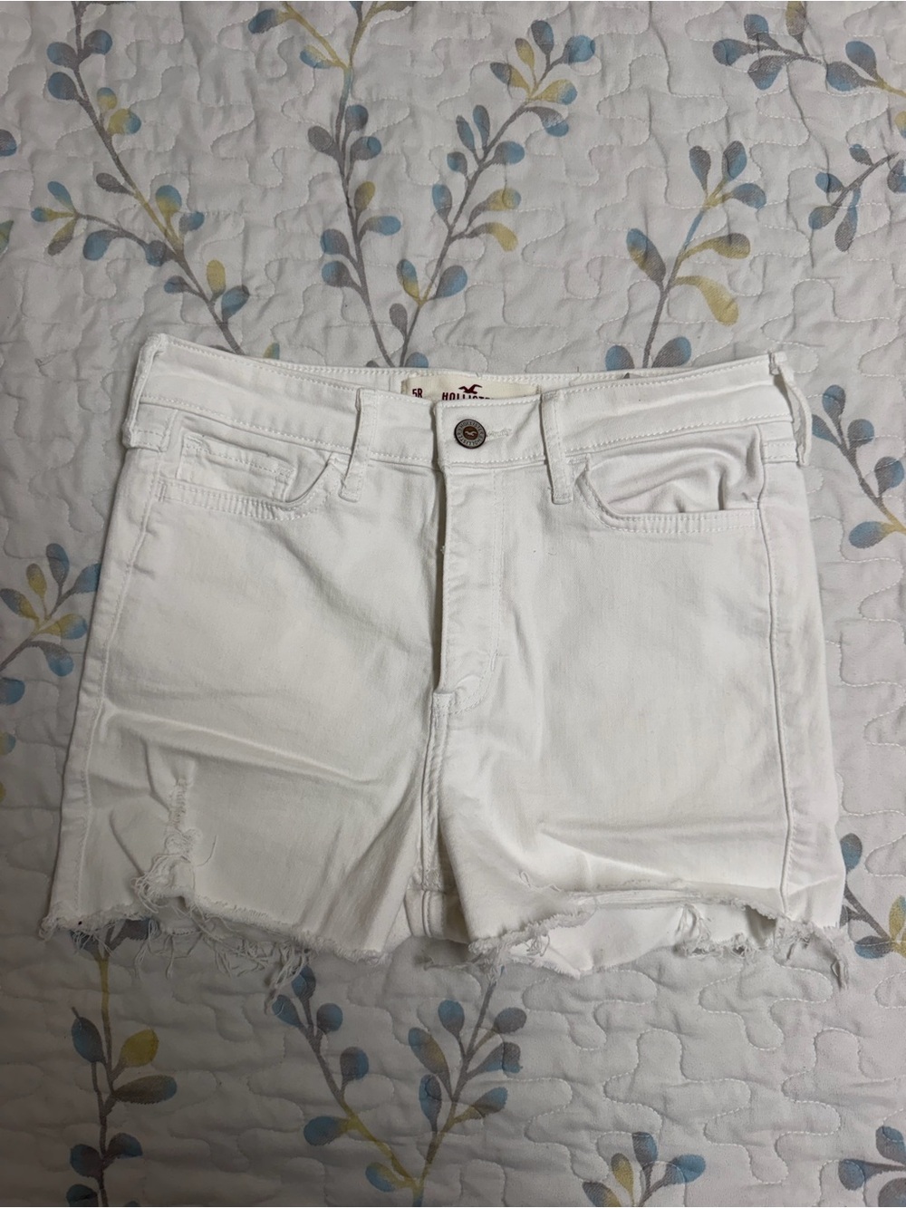 Hollister White Frayed Hem Denim Shorts